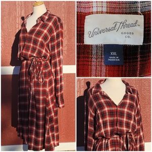 Universal Thread Red Plaid Button Down Dress Size XXL